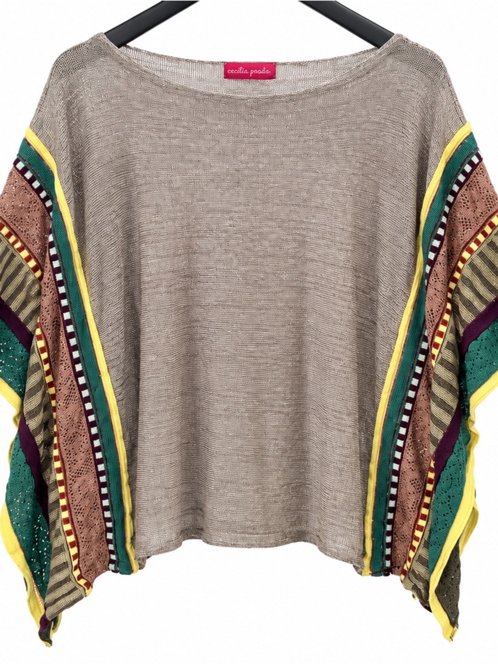Cecilia Prado Multicolor Patchwork Knit Poncho Top Size L Boho Brazilian
